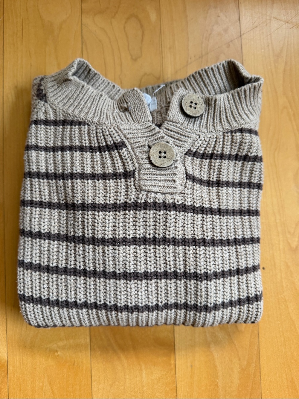 Jamie Kay Daniel Jumper - Beige and Brown Striped Button-Collar Sweater